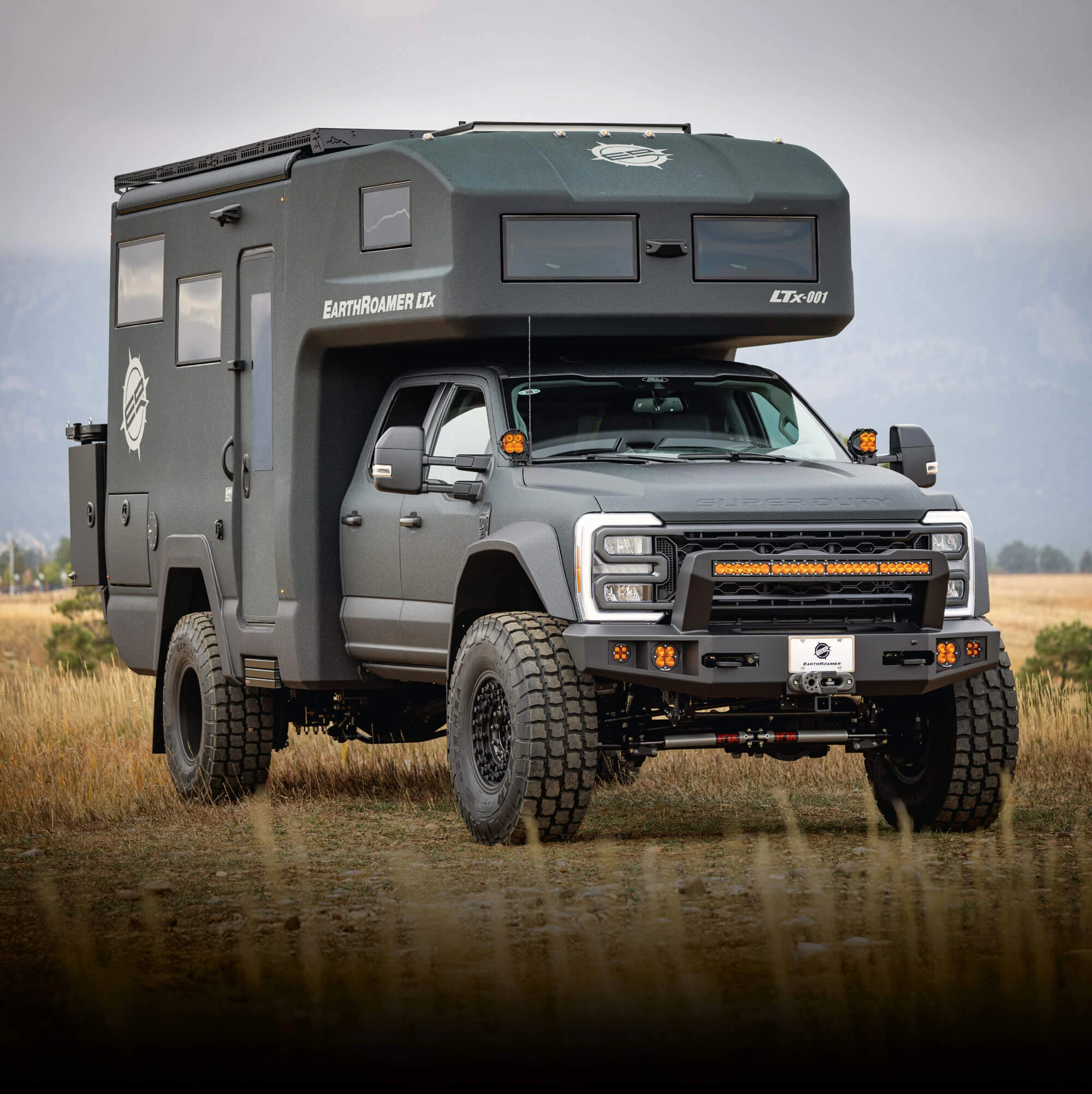 EarthRoamer LTi off-road expedition vehicle in matte black finish